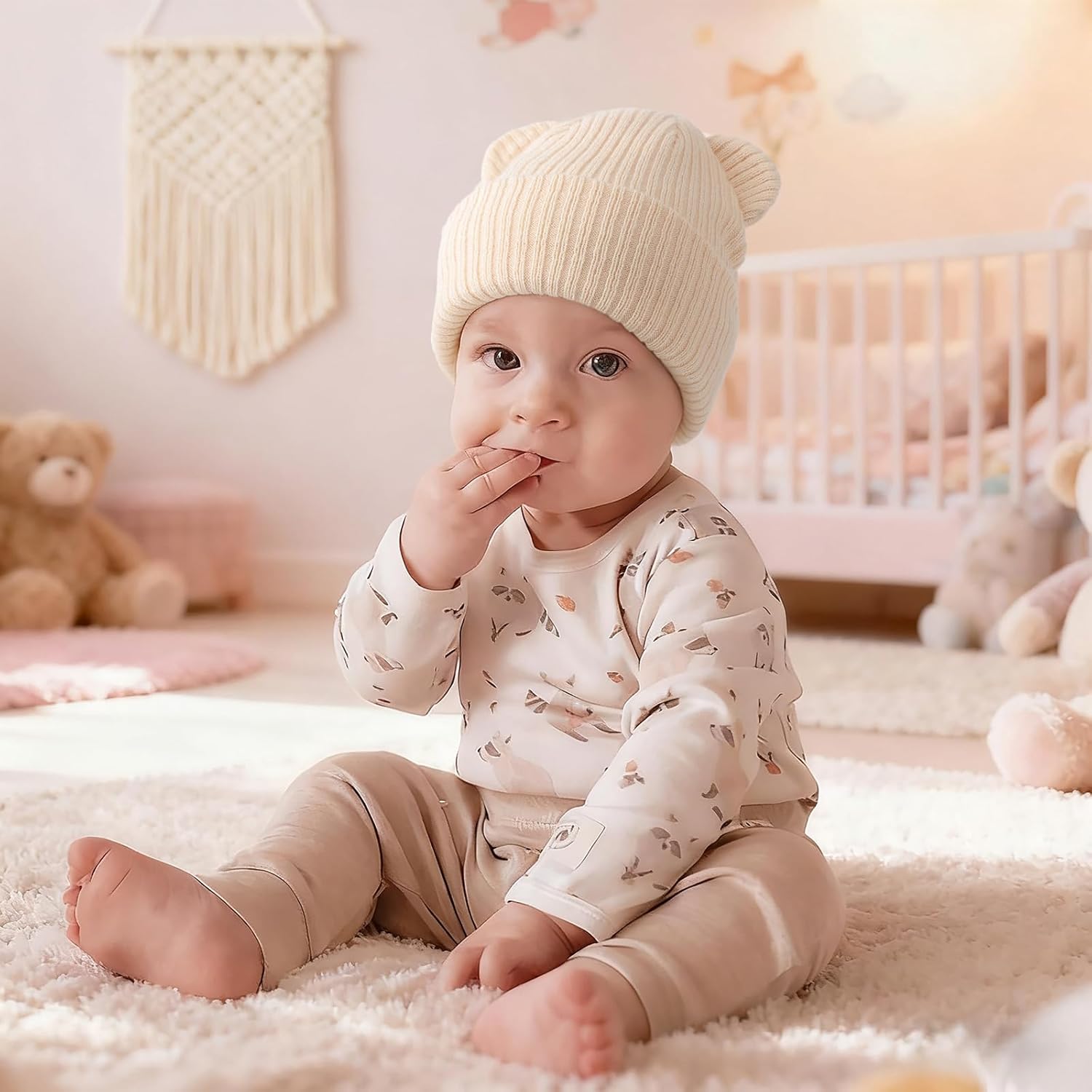 Baby Beanies Toddler Winter Hats with Bear Ears Soft Infant Knit Hat Warm Skull Cap for Baby Boys Girls 0-24 Months - Image 4