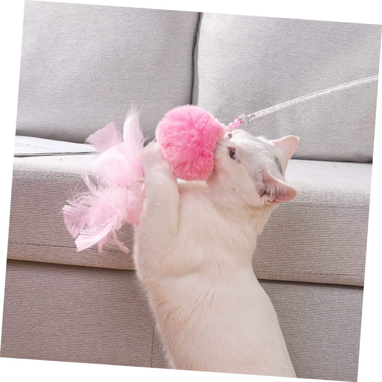 Yardwe 6stücke Interaktive Katzenspielzeuge Mit Feder Und Pompon Handgefertigter Katzenangel Für Glückliche Spielstunden Mit Ihrem Haustier