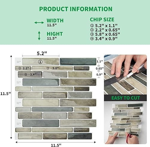 Miniatura 6 de LONGKING - Loseta en muro adhesiva para cocina con diseño de mármol (10 azulejos)