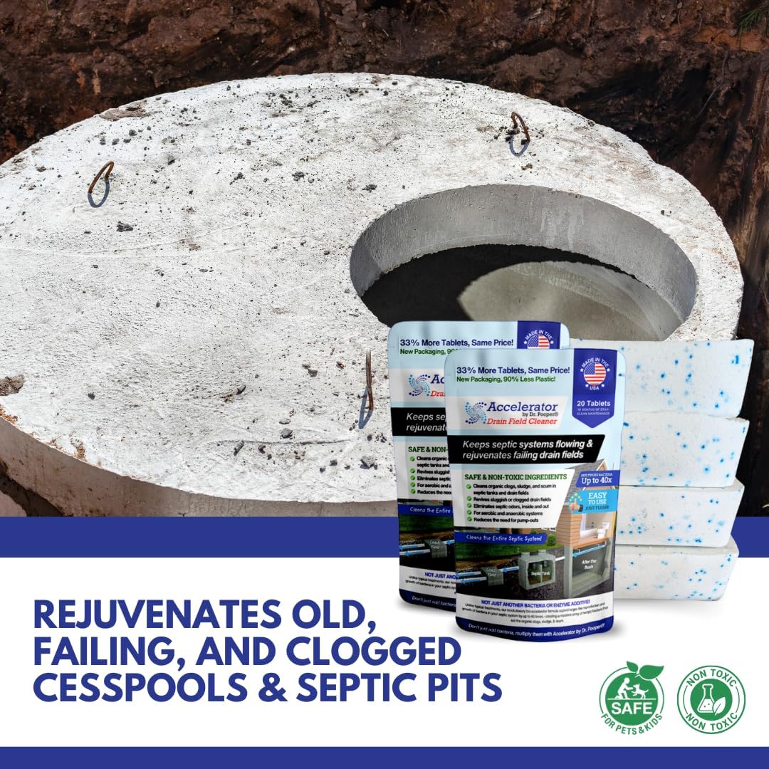 Cesspool & Septic Cleaner Kit by Accelerator by Dr. Pooper® - Commercial-strength bio-accelerator to get cesspools draining and flowing properly and keep them working | Made in USA | Safe & Non-Toxic