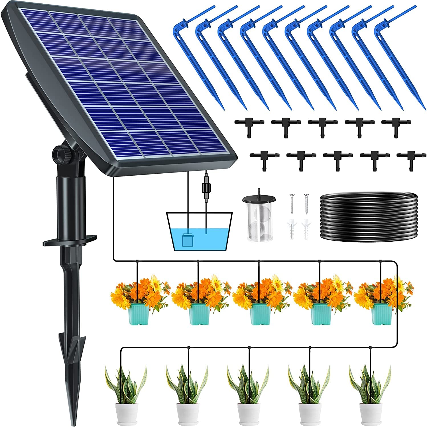 NFESOLAR Solar Drip Irrigation Kit, Indoor & Outdoor Garden Drip