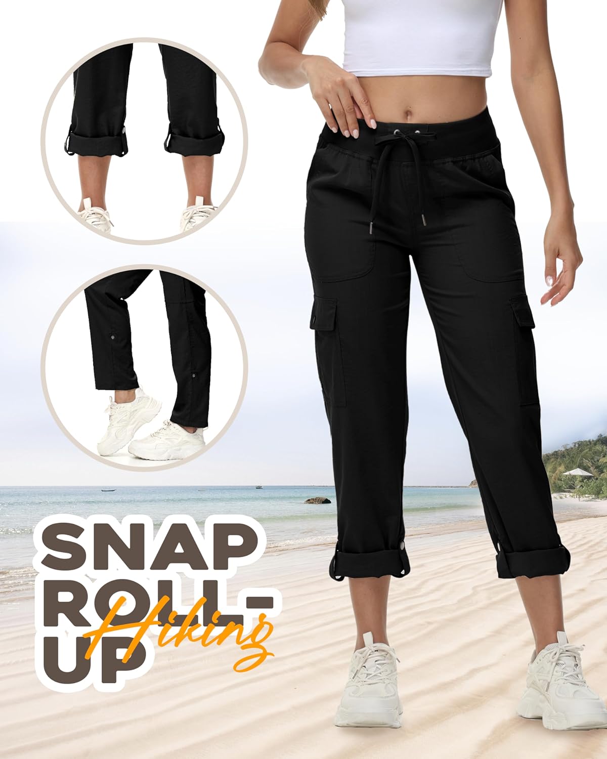 Women's Cargo Hiking Pants Quick Dry Lightweight Elastic Waist Button Pockets Joggers Athletic Sweatpants Travel Casual - Image 2