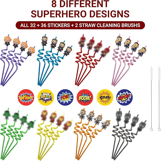 Pitillos superhéroes reutilizables para fiestas de niños 32 pcs miniatura 3