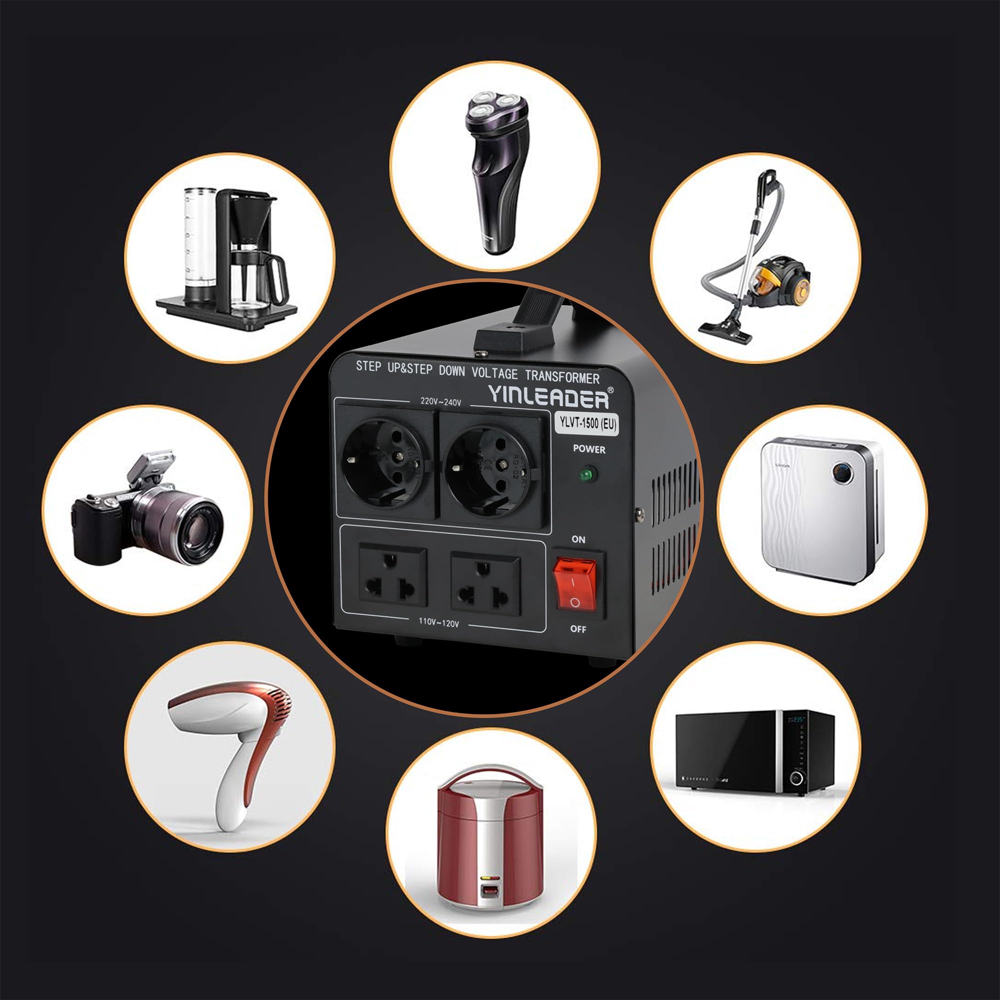 Yinleader 1500VA Transformador Elevador Reductor Voltaje 220V 110V 1500W Estabilizador Automático