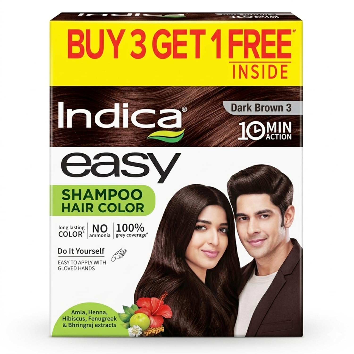 Indica Easy Dark Brown Shampoo Hair Color | Buy 3 Get 1 Free | Ammonia-Free | Natural Herbal Extracts | 10 Min Application | 100ml | Long Lasting Color for Men & Women-image-11