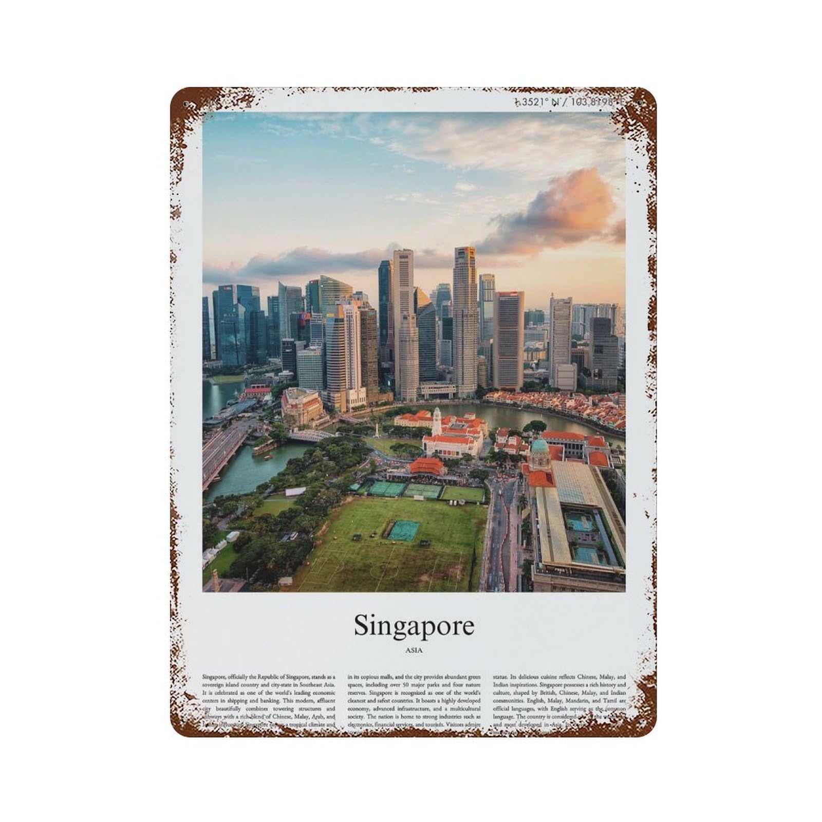 xiaoxiaoshen Singapore City Scenery Wall Decor Art Metal Tin Poster Modern Home Decor Art Home Bar Shop Decorations Vintage Sign 40x30cm