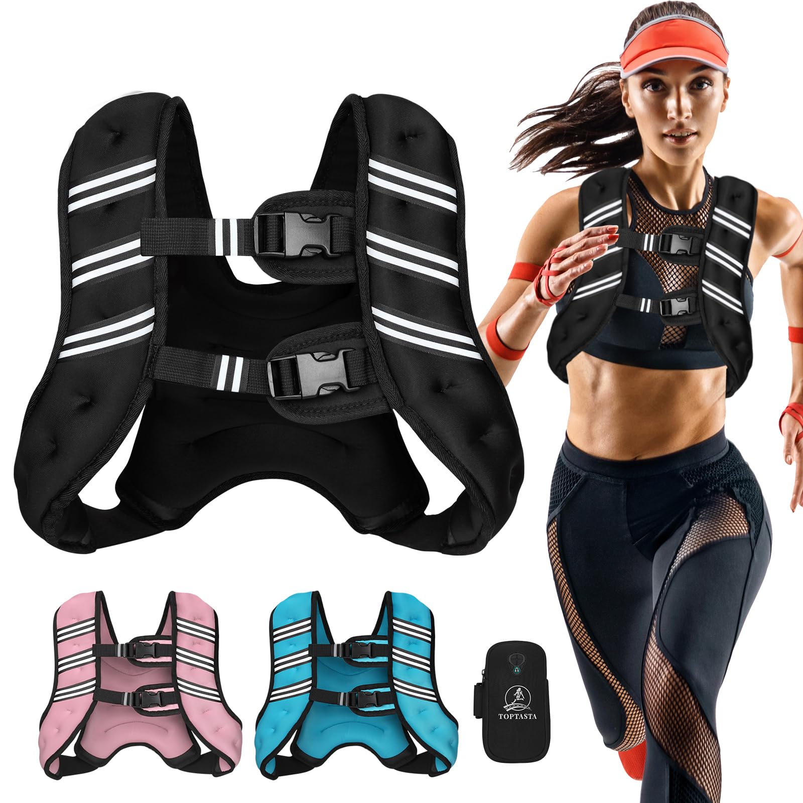 Weighted Vest for Women Men 6lb 8lb 12lb 16lb 20lb 25lb 30lb Adjustable Weight Vest with Reflective Stripes