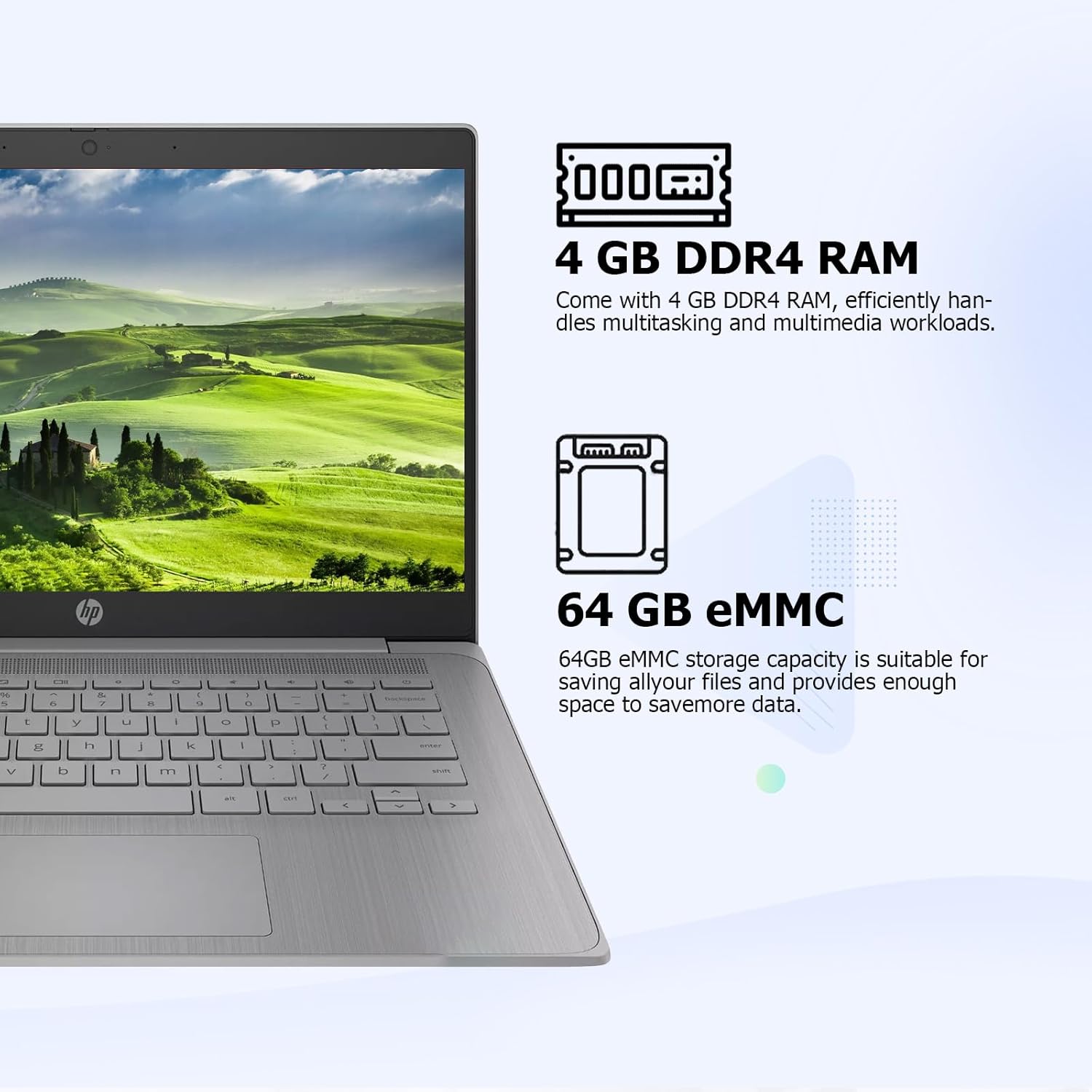 HP Chromebook Student Laptop, 14" Business Laptops, Intel Celeron N4120, 4GB LPDDR4 RAM, 64GB eMMC Storage, Intel UHD Graphics 600, Webcam, WiFi, Chrome OS, Modern Gray