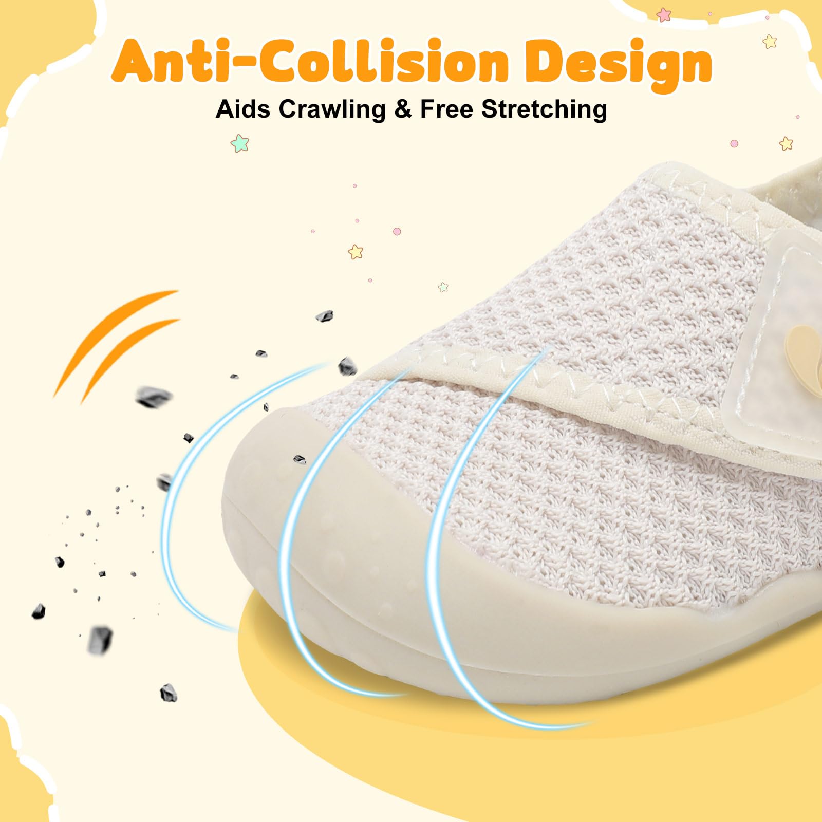 FEETCITY Infant Sneakers Baby Girls Walker Shoes Wide Baby Barefoot Shoes Slip On Infant Crib Shoe Lightweight Beige