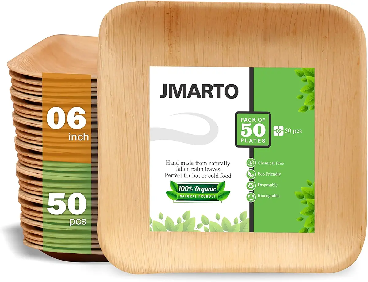 JMARTO Palm Leaf Plates - 6 Inch (Pack of 50) - Bamboo Plates Disposable - Eco-Friendly Compostable and Biodegradable Plates, Premium Quality Dinnerware Set For your Wedding, Party or Event