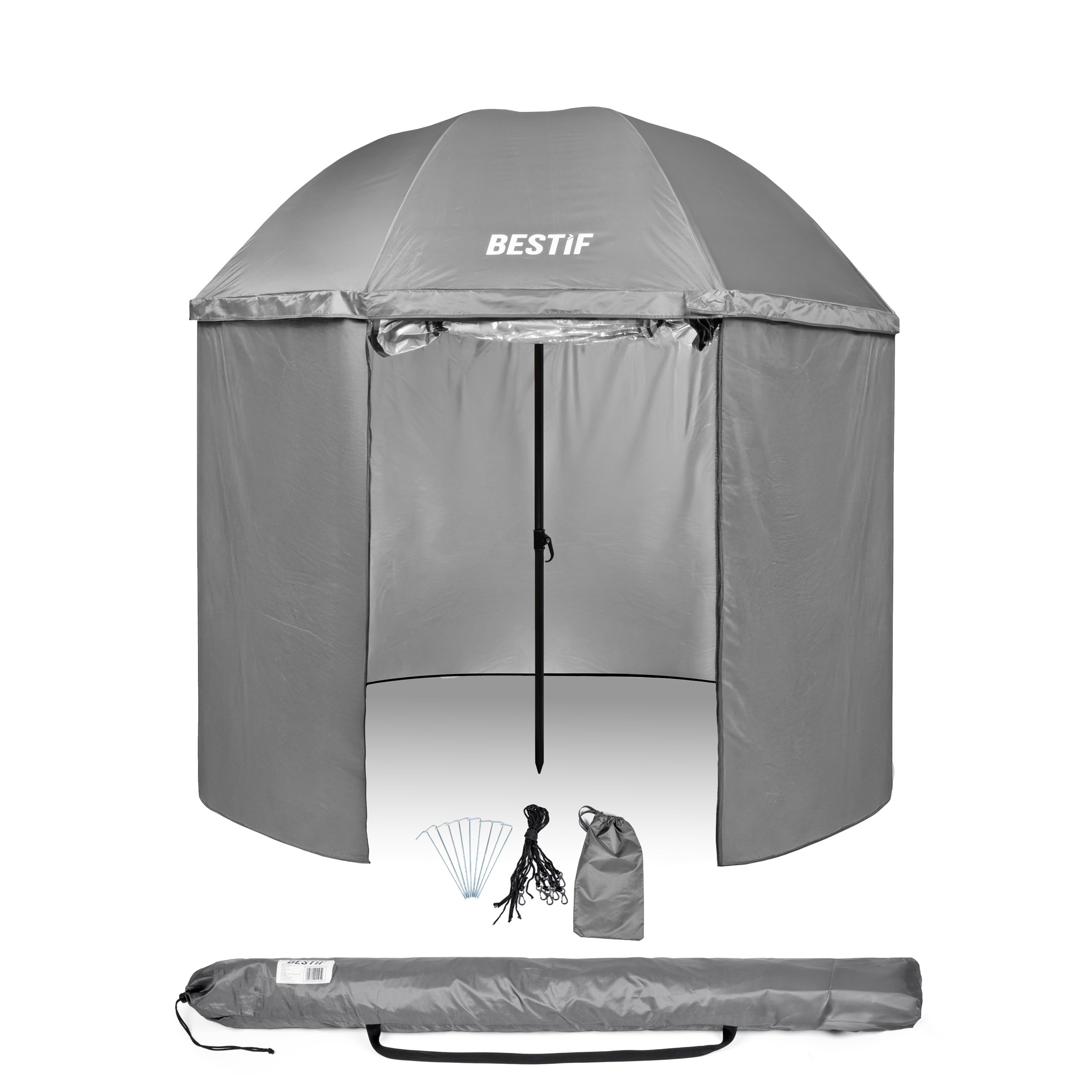 Angelschirm mit Seitenwand & Sichtfenster – Wasserdicht, Schirmzelt klappbar – Windschutz Zelt für Angler, 205 cm