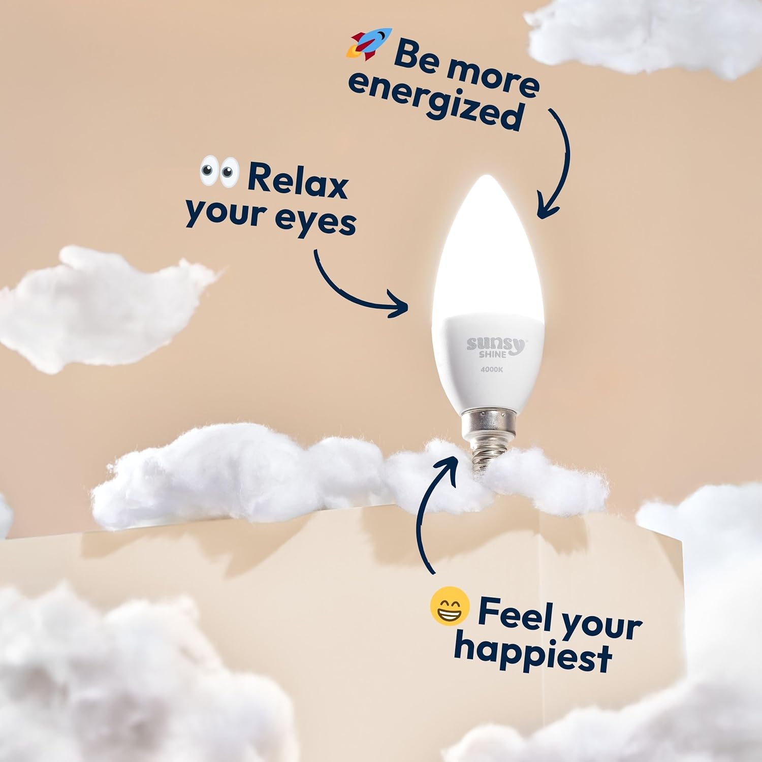 sunsy Shine - Full-Spectrum Flicker-Free B12 Sunlight Bulb for Humans - Boosts Energy, Mood, and Circadian Rhythm for Better Health - Near Perfect CRI - US-Based Company (4000K)