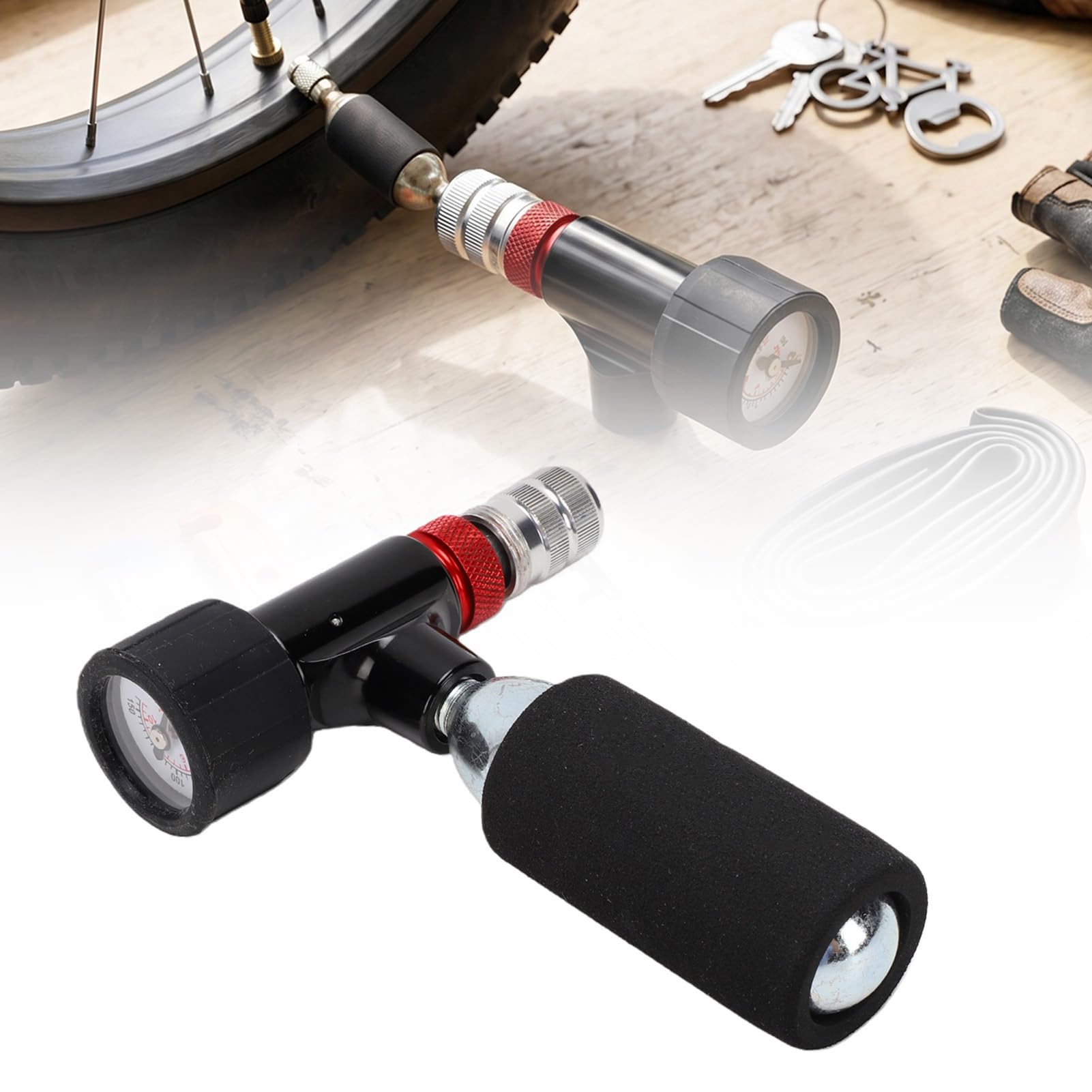 Generic Set Pompa di Gonfiaggio Rapida per Bici a CO2 con Manometro e 5 Cartucce Comoda Manutenzione dei Pneumatici per Tutti i Ciclisti