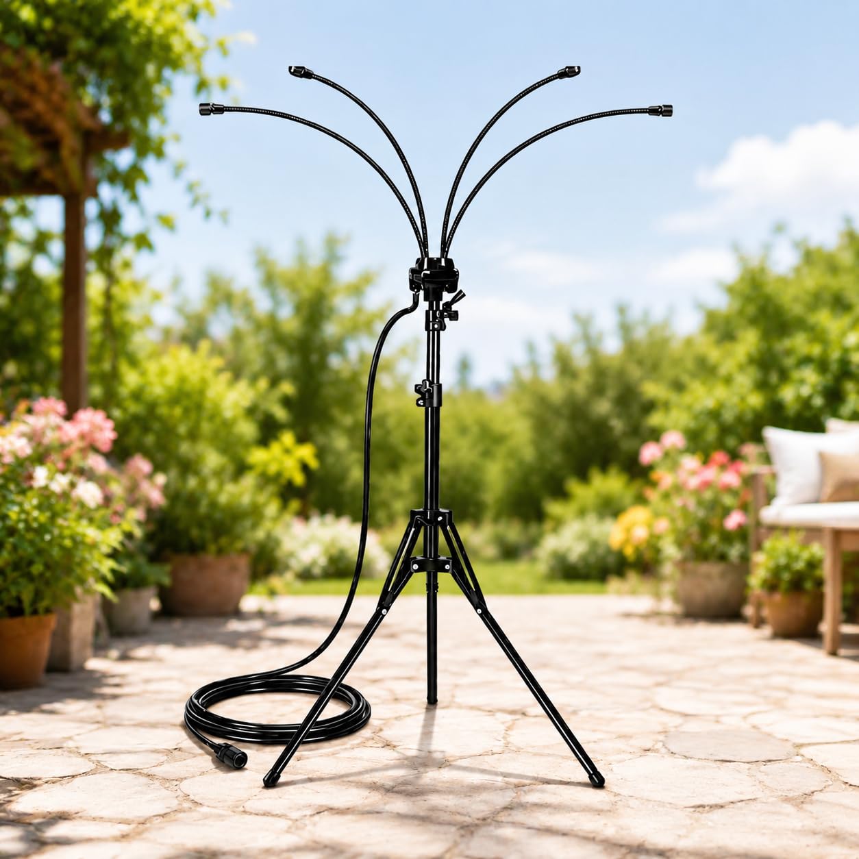 Brumisateur Terrasse,Système de brumisation extérieur réglable | Brumisateur sur Pied pour Terrasse, Jardin,Brumisateur Portable (Noir)