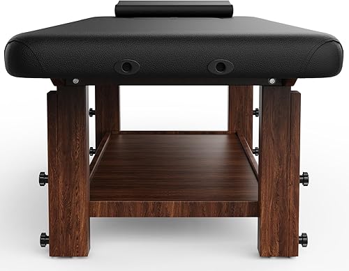 Miniatura 9 de Mesa de masaje profesional con marco de madera resistente con patas de altura ajustable, respaldo fijo, para tratamiento, terapia física, cama de
