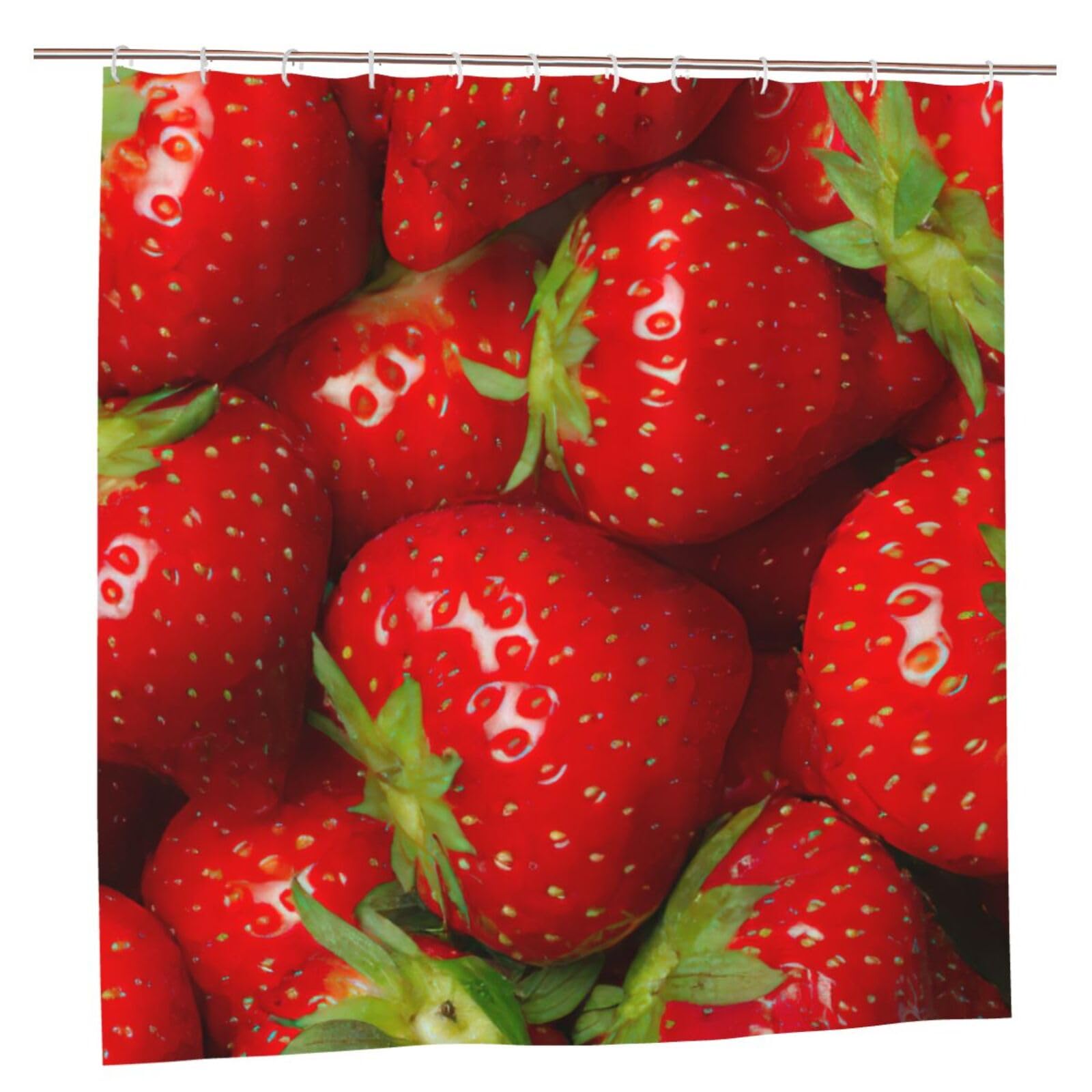 Rideau de douche en polyester à imprimé fraises rouges 183x183 cm avec 12 oeillets
