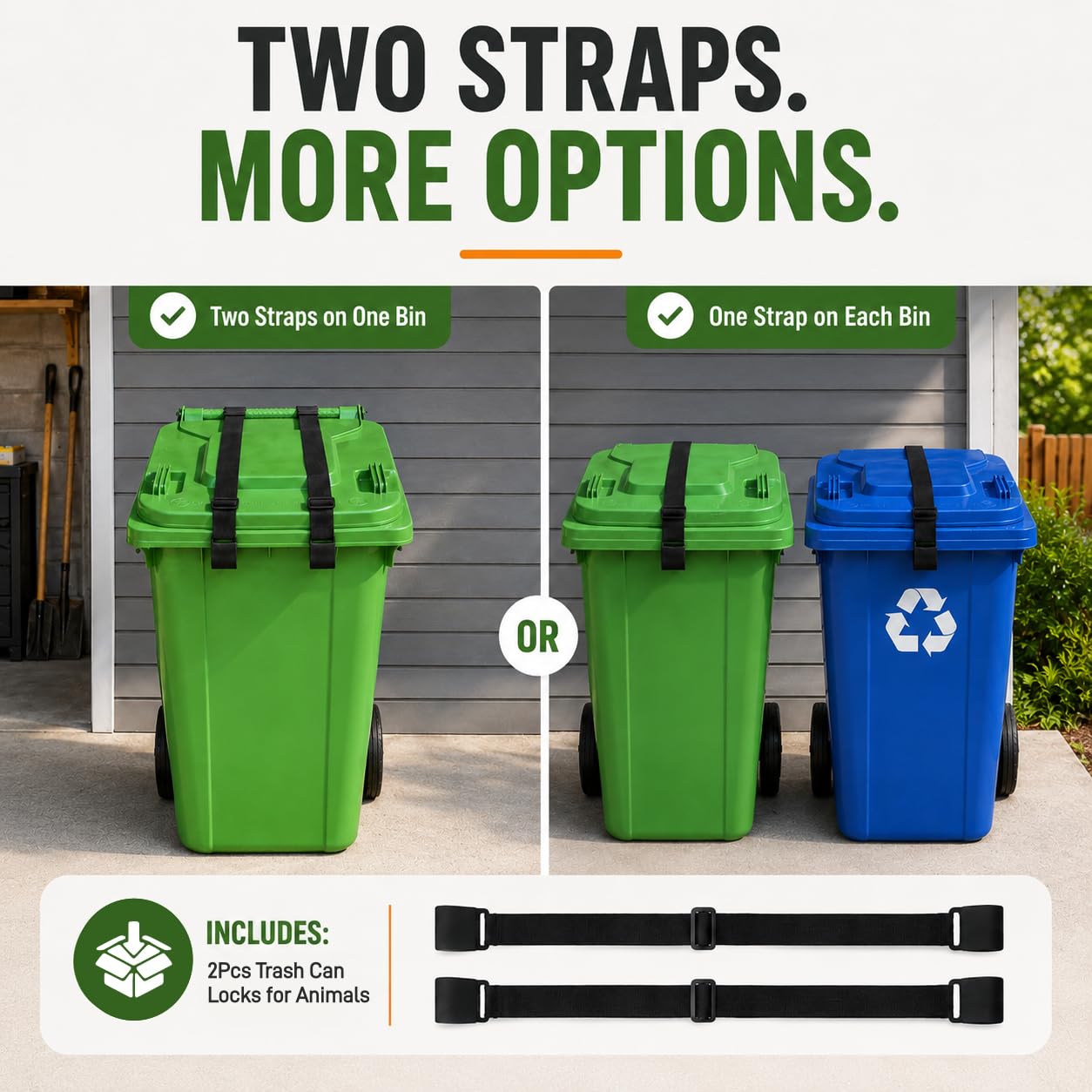 2Pcs Trash Can Locks Fit for 28-96 Gallon Outdoor Bins, Animal Proof