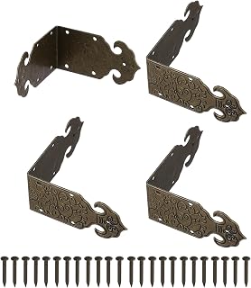 uxcell 4Pcs L Shaped Vintage Embossing Brass Decorative Corner 2 x 1 Inch Corner Protector with Mounting Nails Box Edge Guard Retro for Cabinets Furniture Decorative (Bronze)