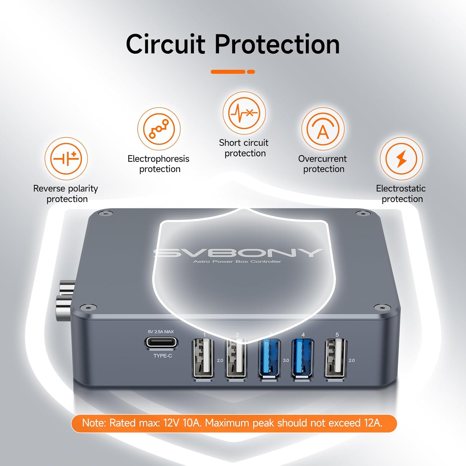 Diagram showing various circuit protection features of SVBONY SV241 Pro