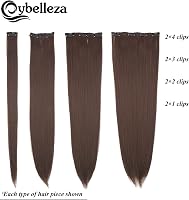 Cybelleza Csatos Hajhosszabbítás - 8 Részes Egyenes Műhaj Szett Nőknek, 60 cm, Világosbarna, Hajdúsító Póthaj 5