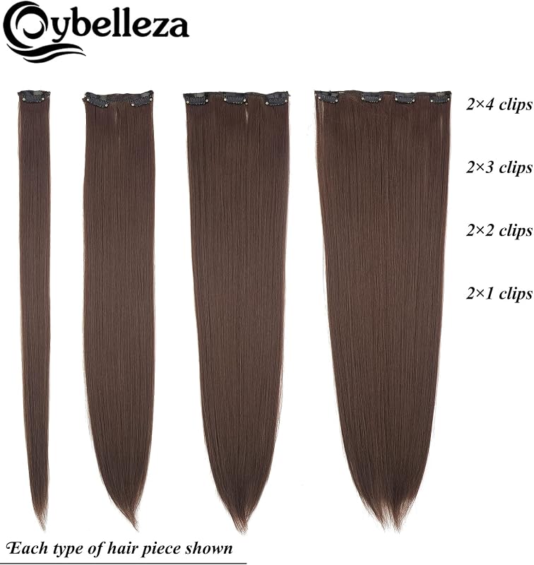 Cybelleza Csatos Hajhosszabbítás - 8 Részes Egyenes Műhaj Szett Nőknek, 60 cm, Világosbarna, Hajdúsító Póthaj