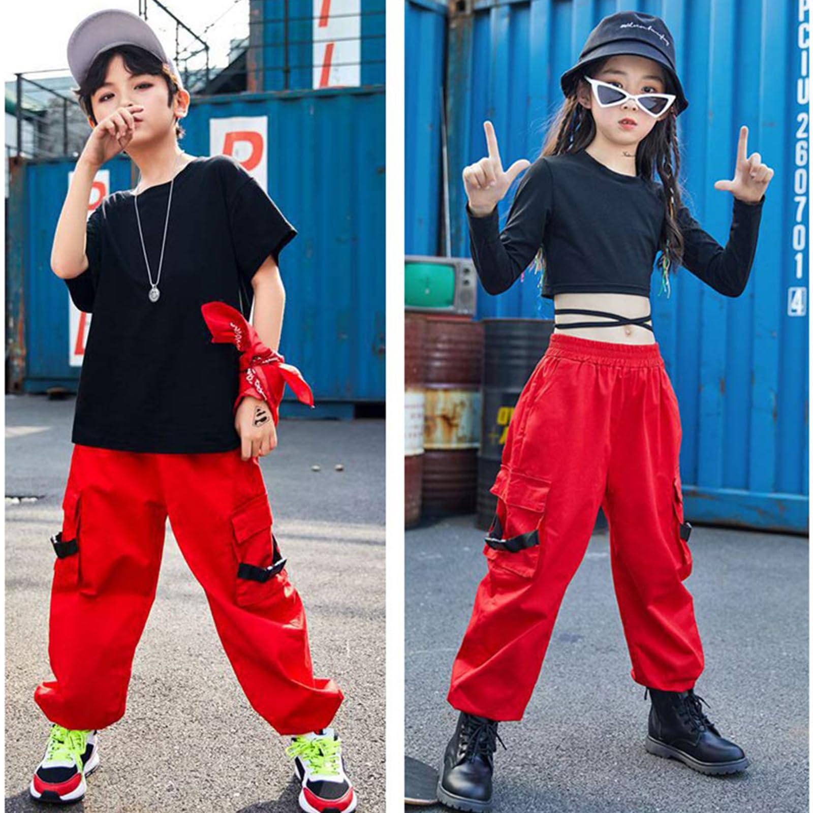 Rolanko Pantalon Cargo Enfant Fille Pantalon de Jogging pour Filles Hip Hop Street Dancewear Costume 4-15 Ans