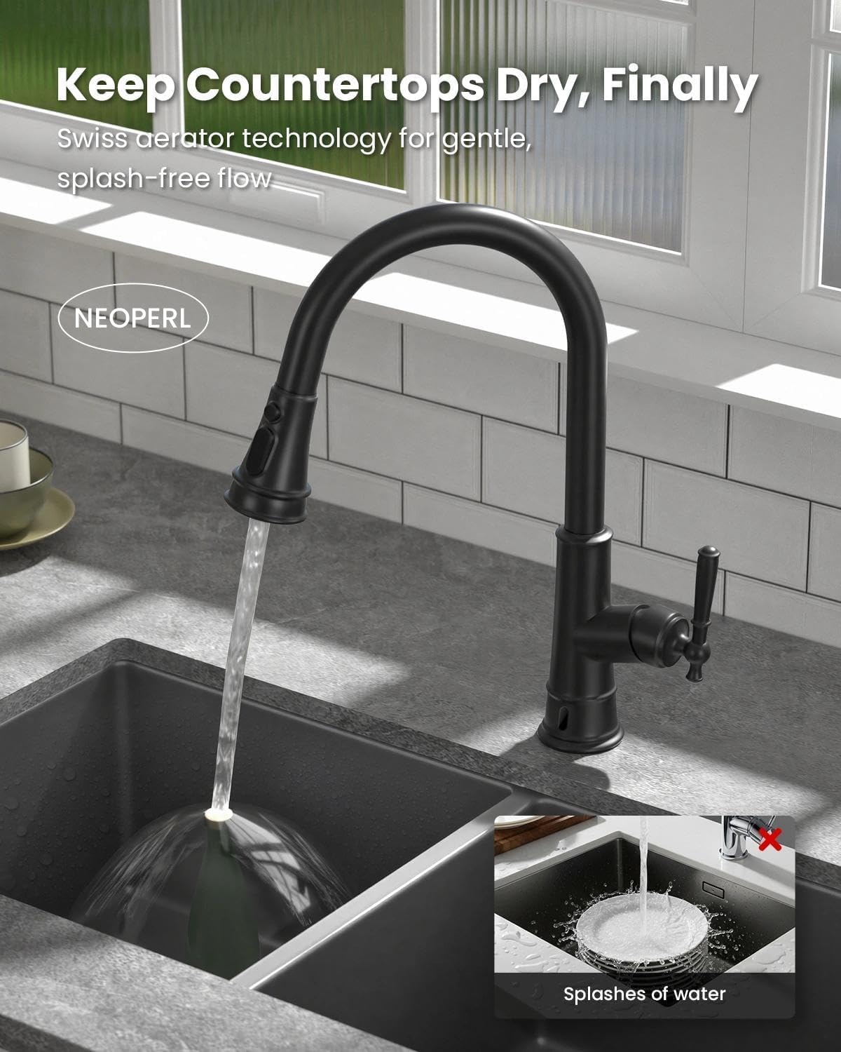 APPASO Touchless Kitchen Faucet Matte Black with Pull Down Sprayer, Motion Sensor Activated Hands-Free Kitchen Faucet, Single Handle Smart Kitchen Sink Faucet (cUPC-Certified Parts)