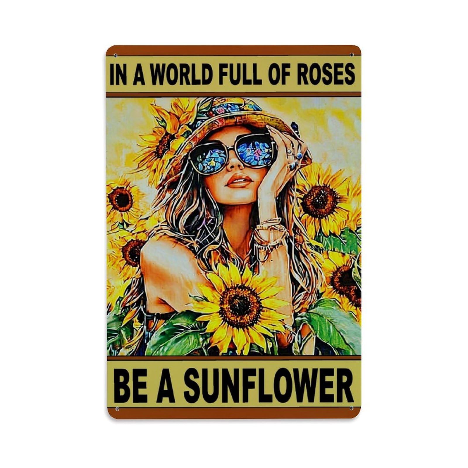 Woman In Sunflower Field Art Retro Metal Tin Sign, Vintage Metal Poster for home, Gaming Room, Studio Workshop,Bar,Garage Wall Art Decor 8x12 Inch