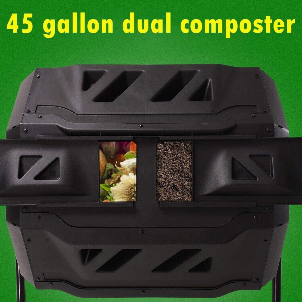 45 Gallon Rotating Compost Tumbler Bin, Large Dual Chamber Outdoor Garden Composter with Wider Animal-Proof Sliding Door for Home Garden Composting