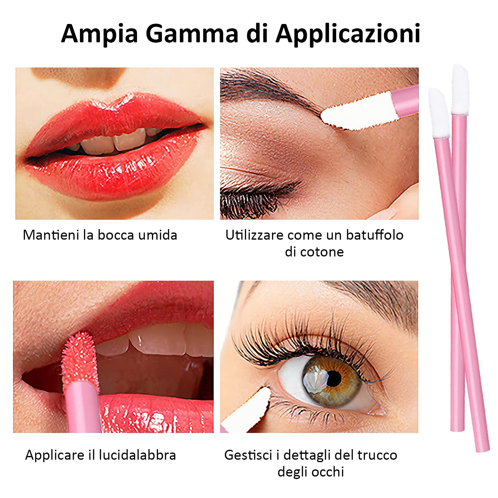 ZOCONE 300 PCS Pennelli per Labbra Usa e Getta, Monouso Pennelli Labbra Make up Pennello per Rossetto Labbra Microbrush Micro Pennelli per Applicatori per Dettagli per Sopracciglia, Labbra, Rosa