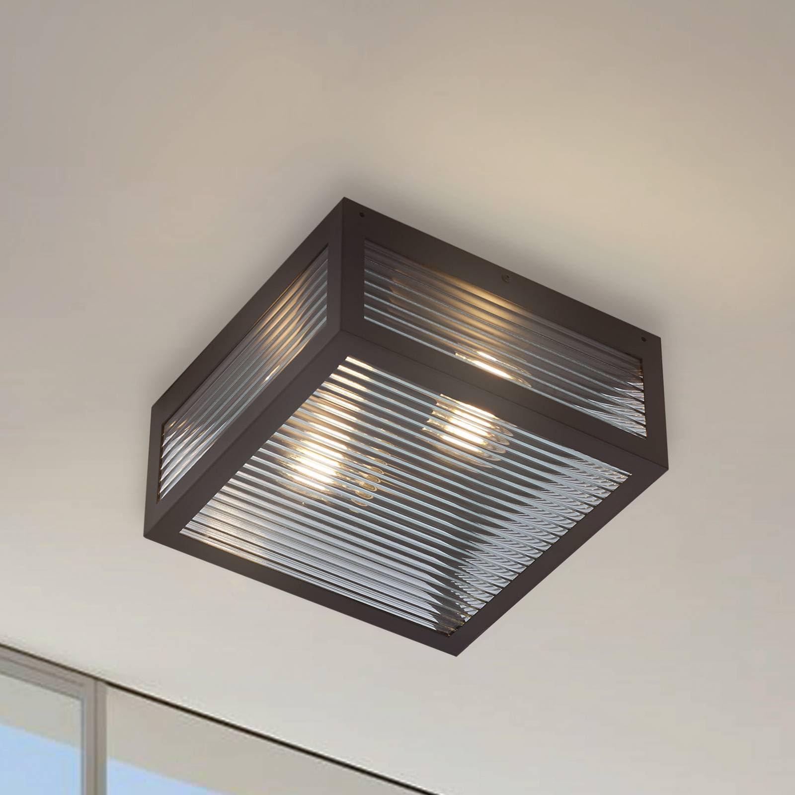 Lindby Deckenlampe Bolgar spritzwassergeschützt Modern Schwarz Metall 2 flammig E27 Aufbau-Deckenleuchte