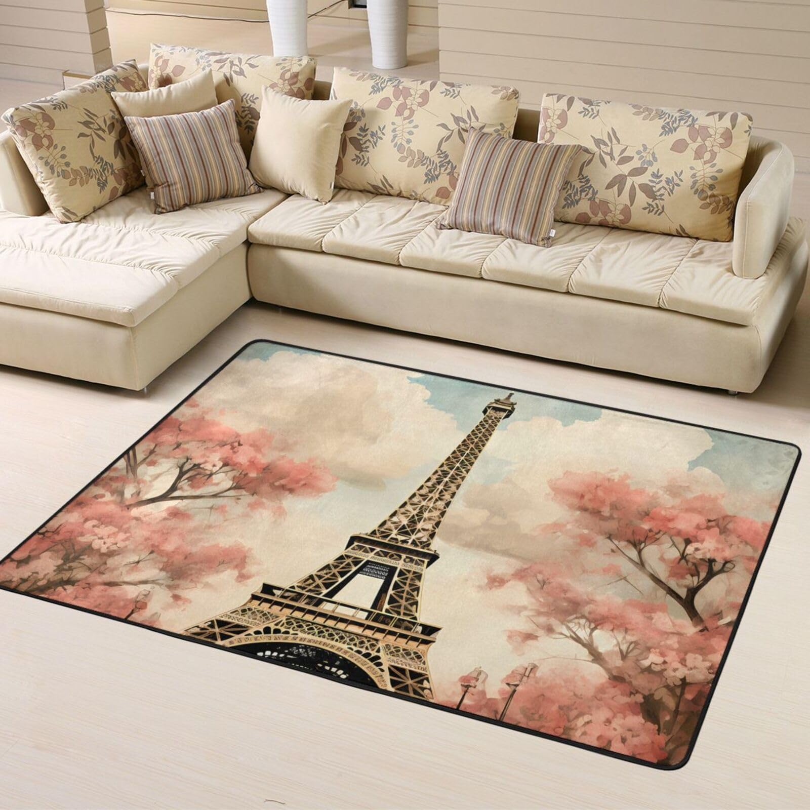 Tapis pour chambre à coucher 120 x 160 cm motif Paris fleur retro