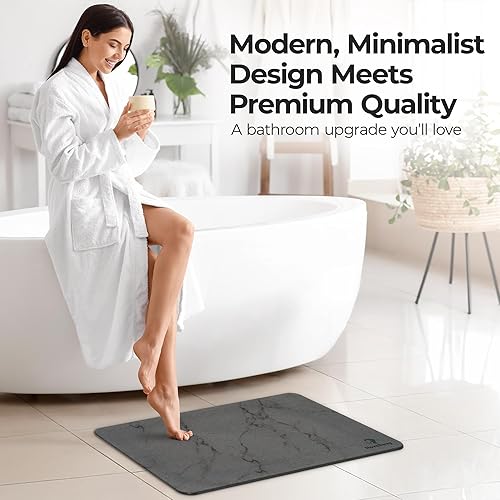 Miniatura 7 de Novasway - Tapete de baño de piedra de diatomita para baño, secado rápido, antideslizante, absorbente de agua, tapete de ducha duradero de piedra
