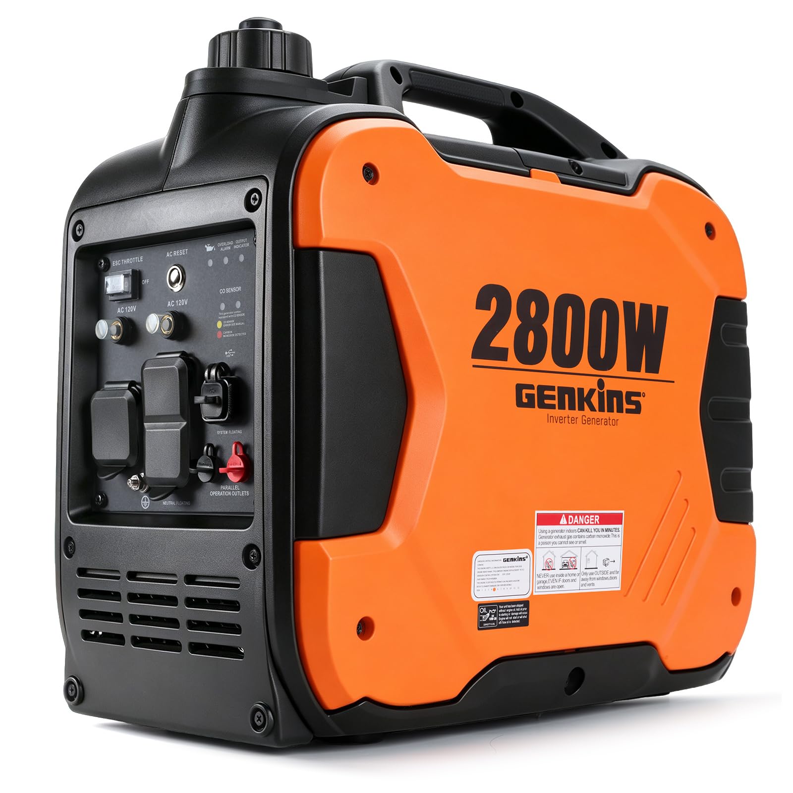 GENKINS Générateur onduleur portable 2300 W ultra silencieux alimenté au gaz, prêt pour caravane, compatible avec CARB EPA, expédition dans 50 États et Porto Rico
