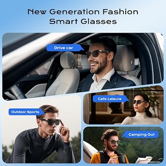 Smart Glasses,Polarized Sunglasses Built-in Mic & Bluetooth Speaker, Wireless Audio Smart Glasses for Men and Women, Athletic/Outdoor UV Protection,Touch Control, Voice Assistant (Black)