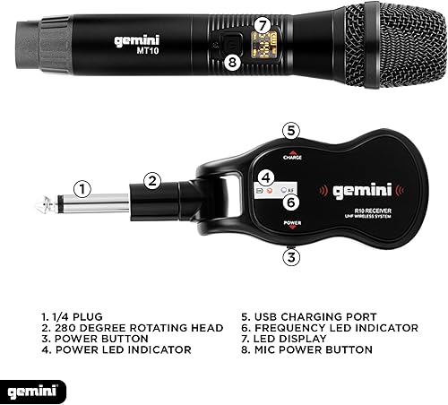 Miniatura 8 de Gemini - Juego de karaoke GGO-230L 50W Boombox y GMU-M200 UHF Mic Set - Altavoz impermeable y sistema de micrófono inalámbrico dual