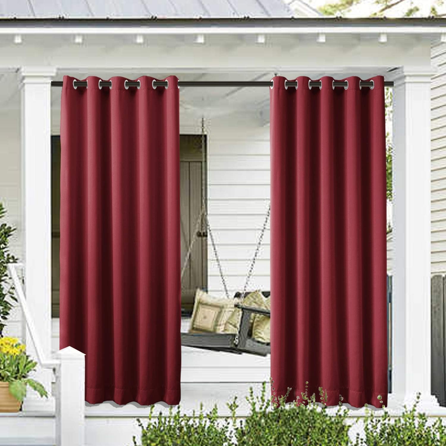 cololeaf Outdoor Curtains 150" Wide Waterproof Bronze Grommet Outdoor Curtain Panel for Patio, Porch, Gazebo, Pergola, Cabana, Dock, Beach Home - Red 150W x 102L Inch (1 Panel)