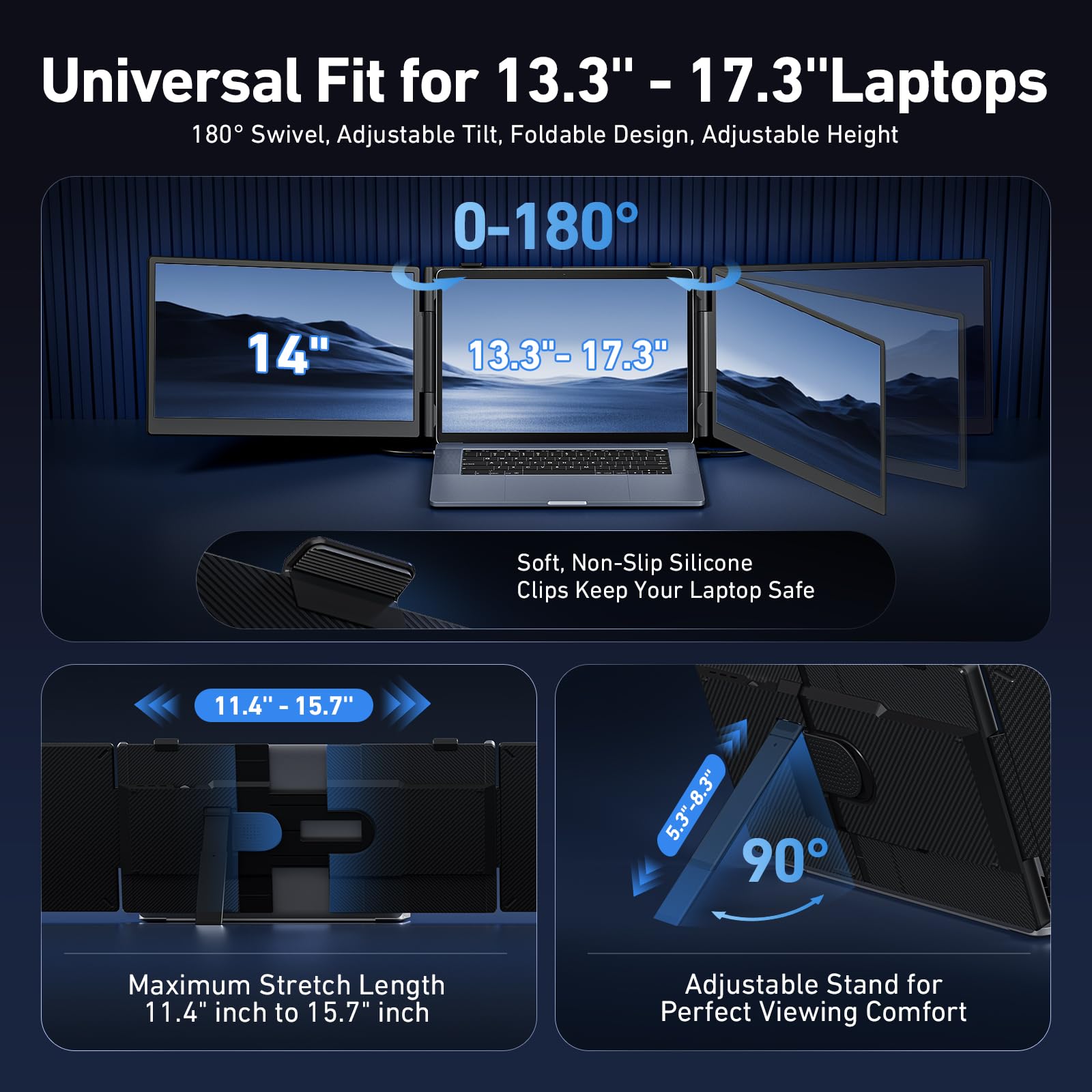 Vixtan 14" Triple Laptop Screen Extender, 3.0 lbs Lightweight FHD IPS Portable Monitor for Laptop, USB-C Plug & Play Multi Screen Attachment for 13-17.3" laptops with Windows/Mac/Chrome view 5
