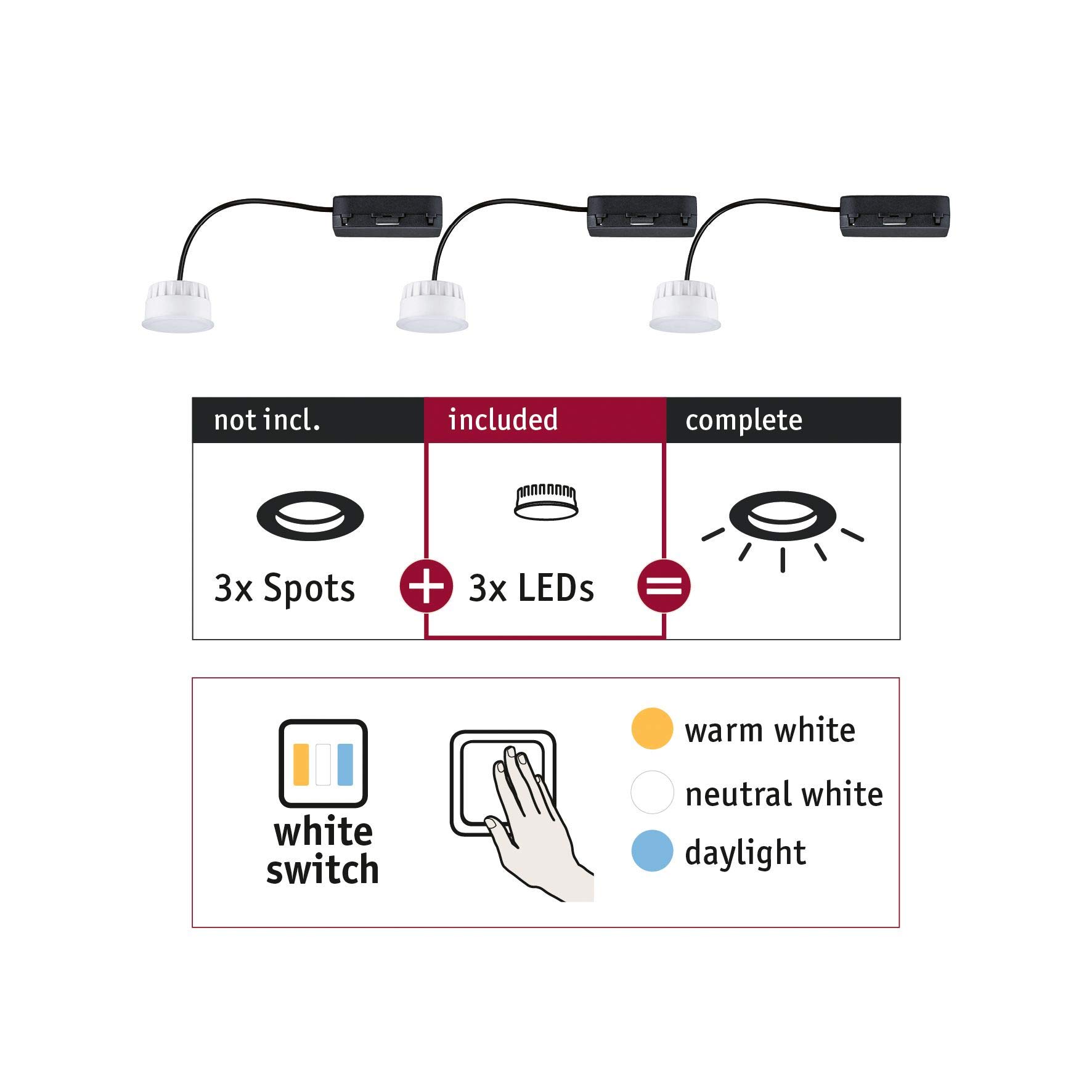 Paulmann 92478 LED oprawa do zabudowy Choose moduł Coin, White Switch, okrągły, 3x6,5W, 2700K