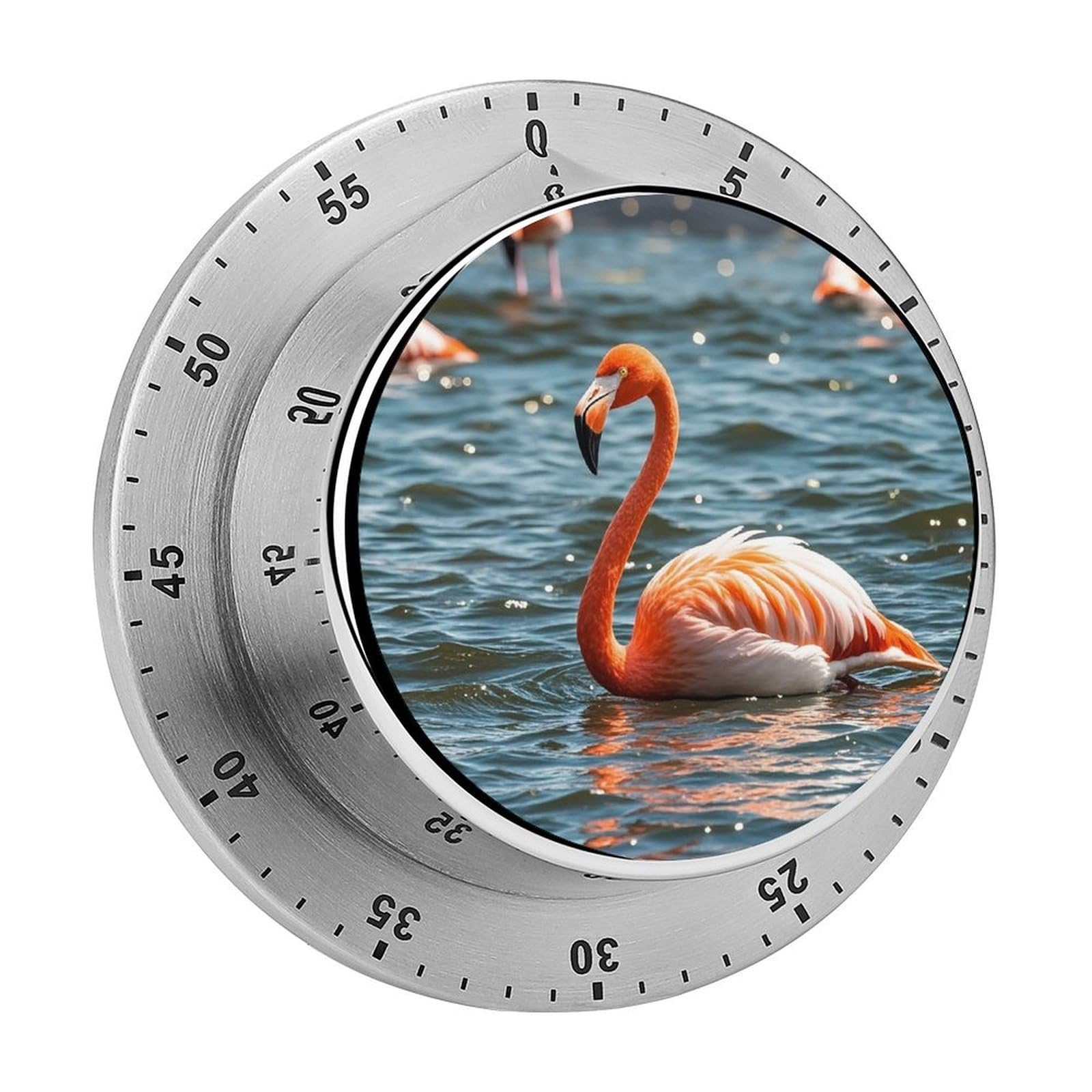 Flamingo Fashion Visual Timers Wind Up 60 Minutes Desk Stainless Steel Magnetic Timer Countdown Clock No Batteries Loud Alarm for Kitchen Chef Cooking