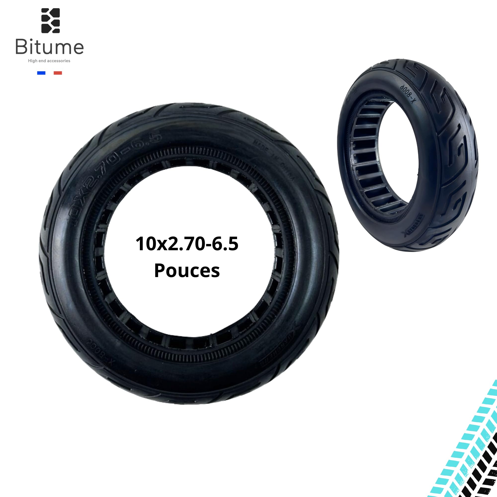 BITUME | 2x Pneus Pleins 10x2.70-6.5 (55mm) pour Trottinette Électrique Urbanglide E-Cross, Urbanglide E-Cross Pro | Pneu Increvable pour Trottinette Électrique Roue Avant et Arrière | Anti Crevaison