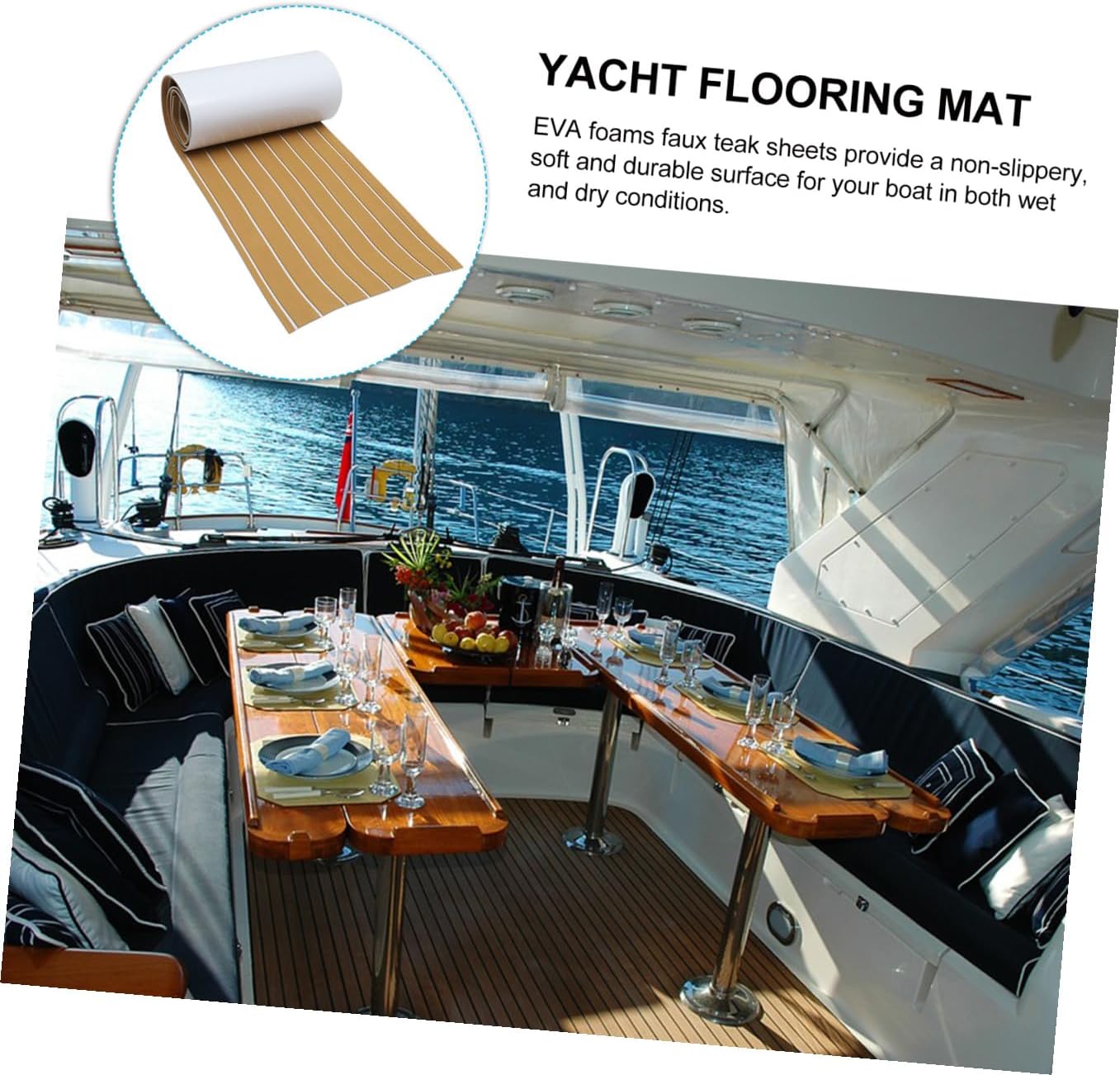 Non-Slip EVA Boat Decking Mat Self-Adhesive Faux Teak Flooring Sheet for Yacht and Marine Use Sturdy Easy to Install for Boats and RV