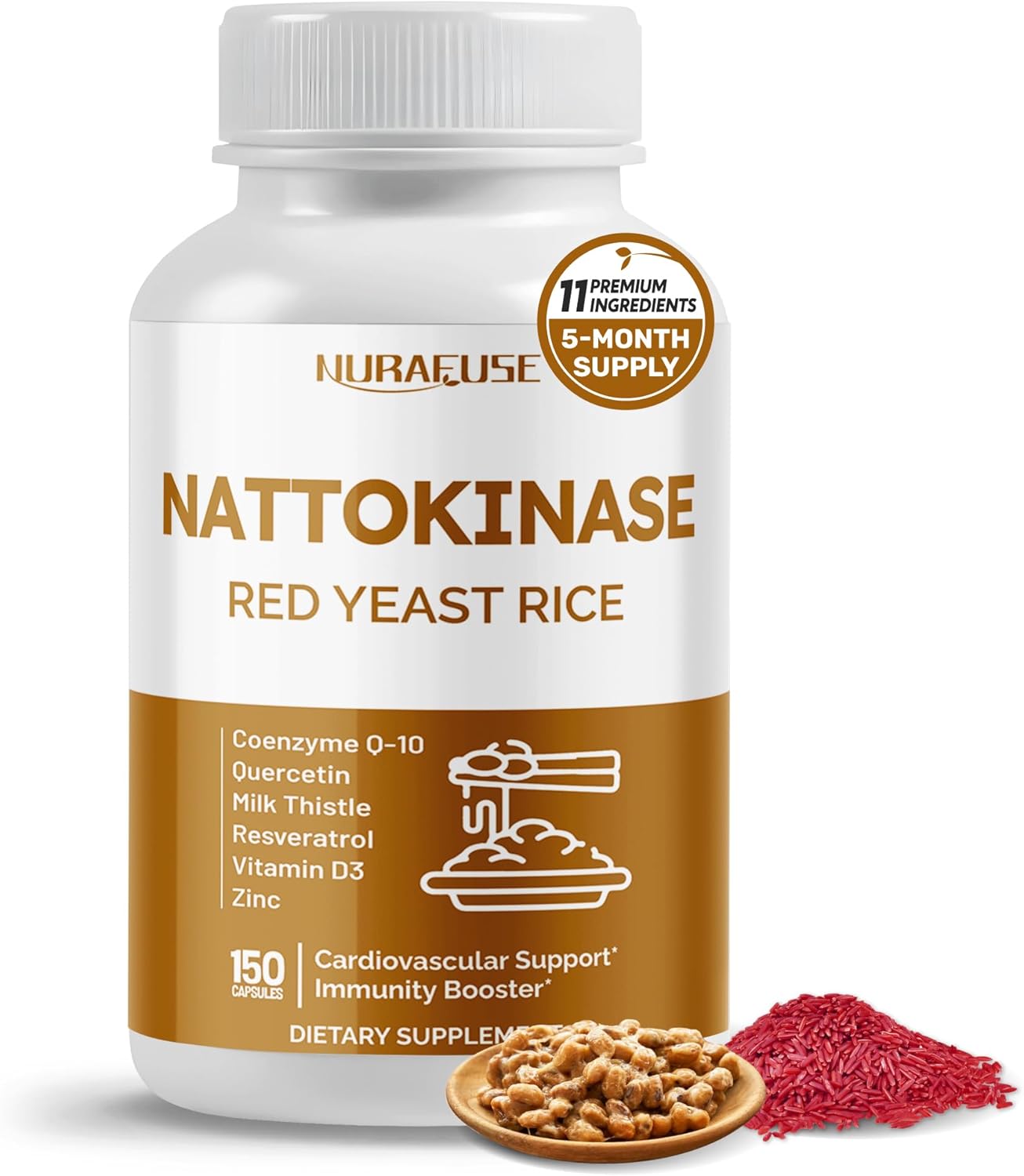 NATTOKINASE 11-in-1 Formula – with Red Yeast Rice Coenzyme Q-10 Quercetin, Milk Thistle, Resveratrol – Non-GMO, Gluten-Free, Soy-Free NATTOKINASE 11-in-1 Formula – with Red Yeast Rice Coenzyme Q-10 Quercetin, Milk Thistle, Resveratrol – Non-GMO, Gluten-Free, Soy-Free