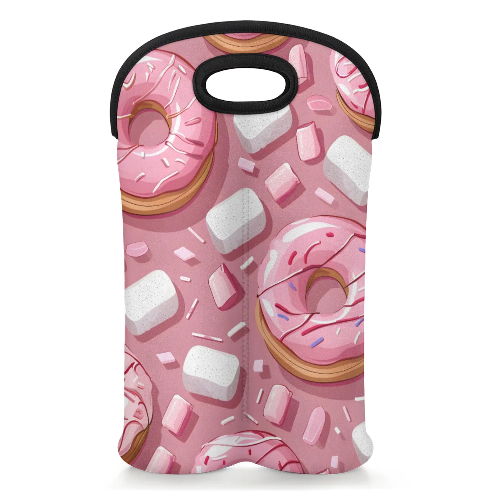 GzLeyigou 2 Bottles Food Donuts Wine Bag Sleeve Totes Neoprene Protective Wine Carrier Bag for Wine,Water, Champagne, Beer, Baby Bottles,Gift 14.5 x 10 Inches