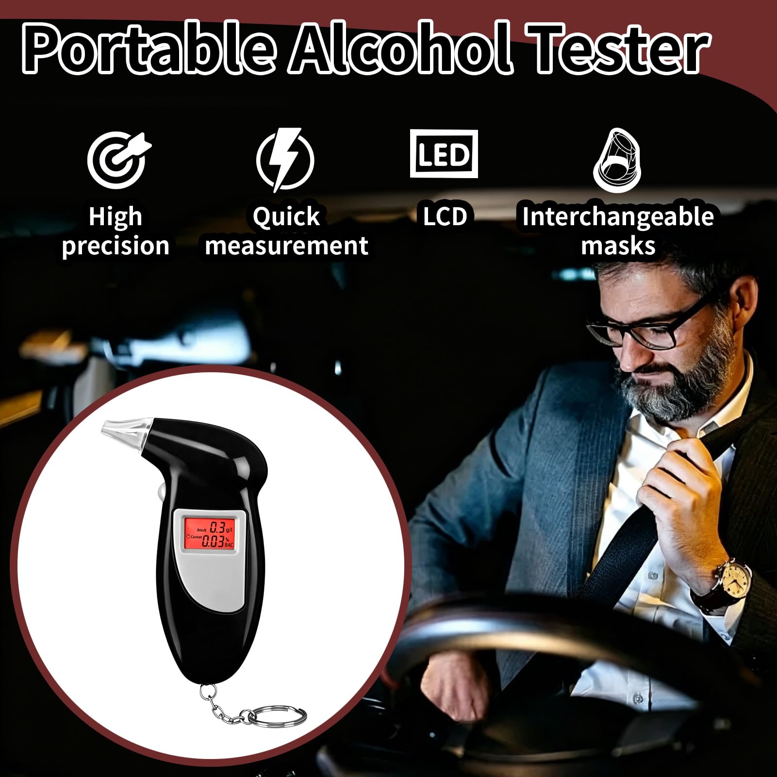 Éthylotest Électronique Haute Précision Alcootest Portable avec Écran LCD et 10 Embouts Rechangeables Éthylomètre Personnel Rapide pour Conduite Sécurisée et Usage Domestique