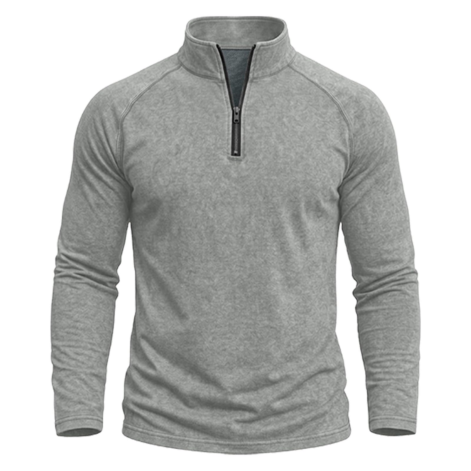 Herren-Poloshirt, langärmlig, mit 1/4-Reißverschluss, Helles Asche, XL