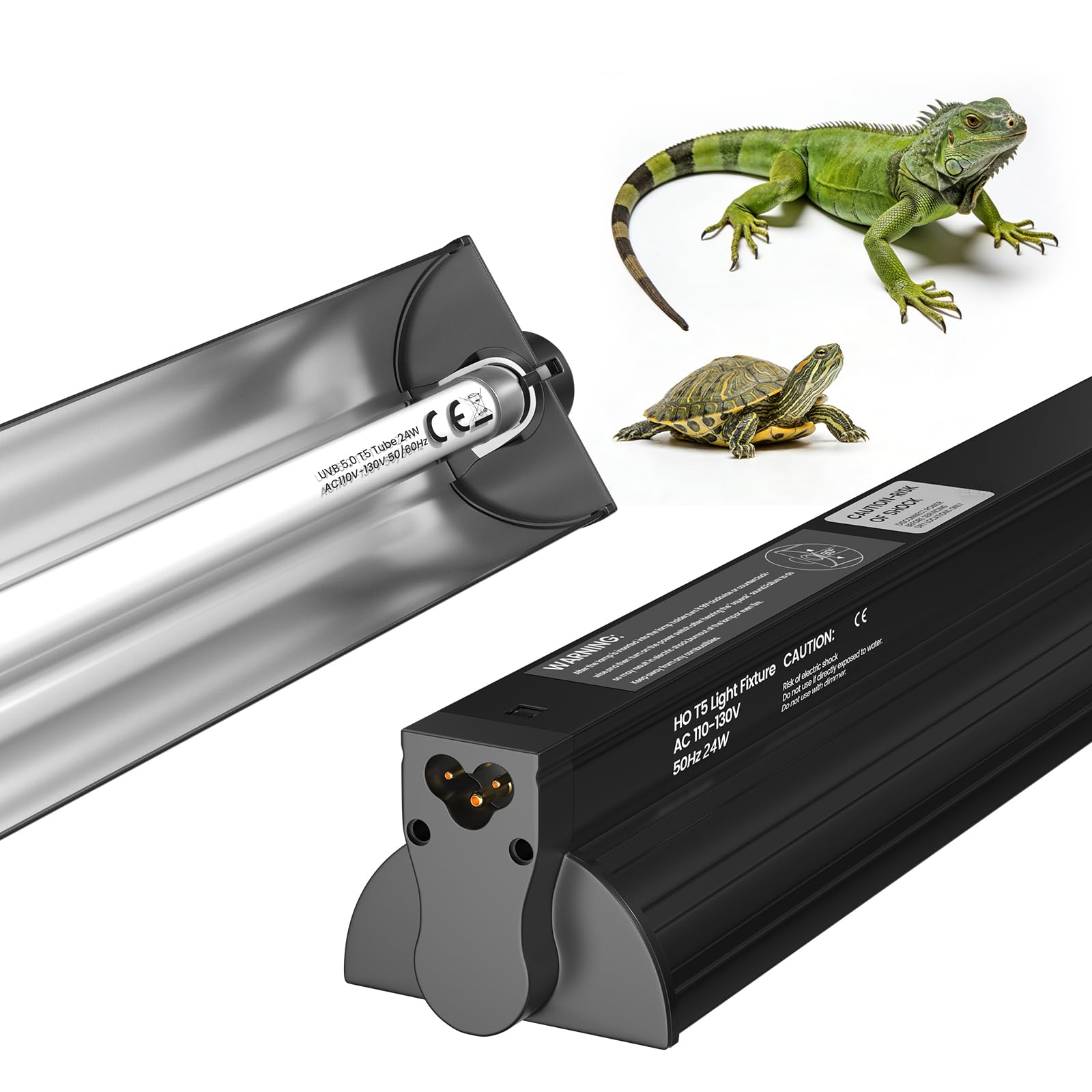 GlowUp 22inch 24W T5 5.0 UVB Light for Reptiles Light Fixture Combo Kit Reptile Lamp Tube Terrarium Hood UVB Light for Bearded Dragon Rainforest Dwelling Reptiles, Chameleons, Iguanas, Turtles