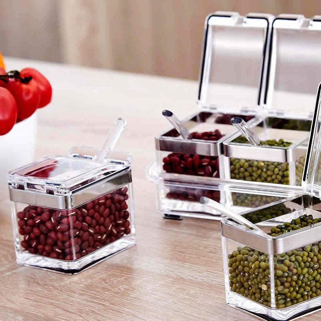 XYNSNDB GaRcan Klare Gewürzbox, 4 ück, transparenter Gewürz-Aufbewahrungsbehälter für Gewürze, Salz, Zucker, Gewürzdosen mit Löffeln