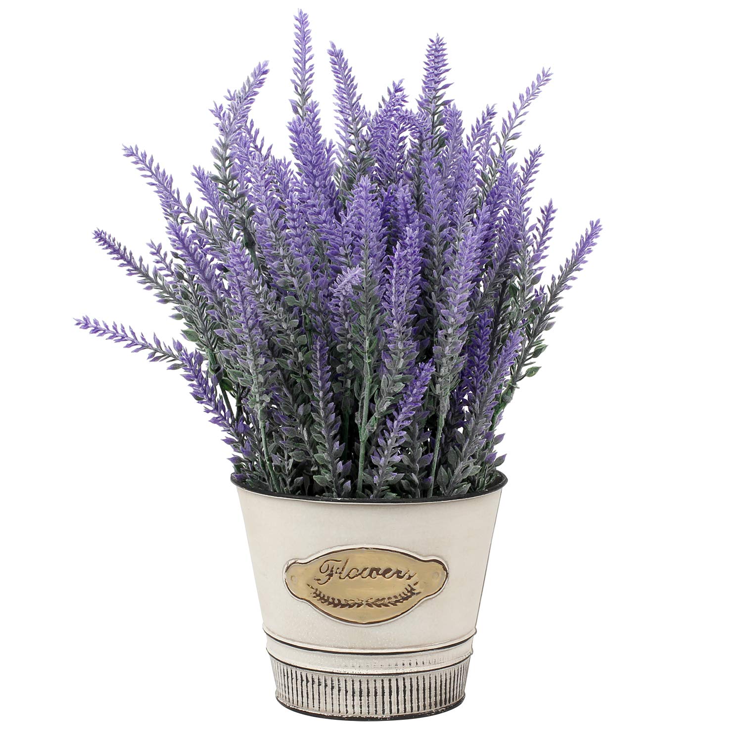 Briful Type E#1 Artificial Plants Flocked Lavender In Pot, Artificial Lavender In Galvanized Pot, Fake Plants Indoor Faux Flowers For Home Garden Bedroom Decor