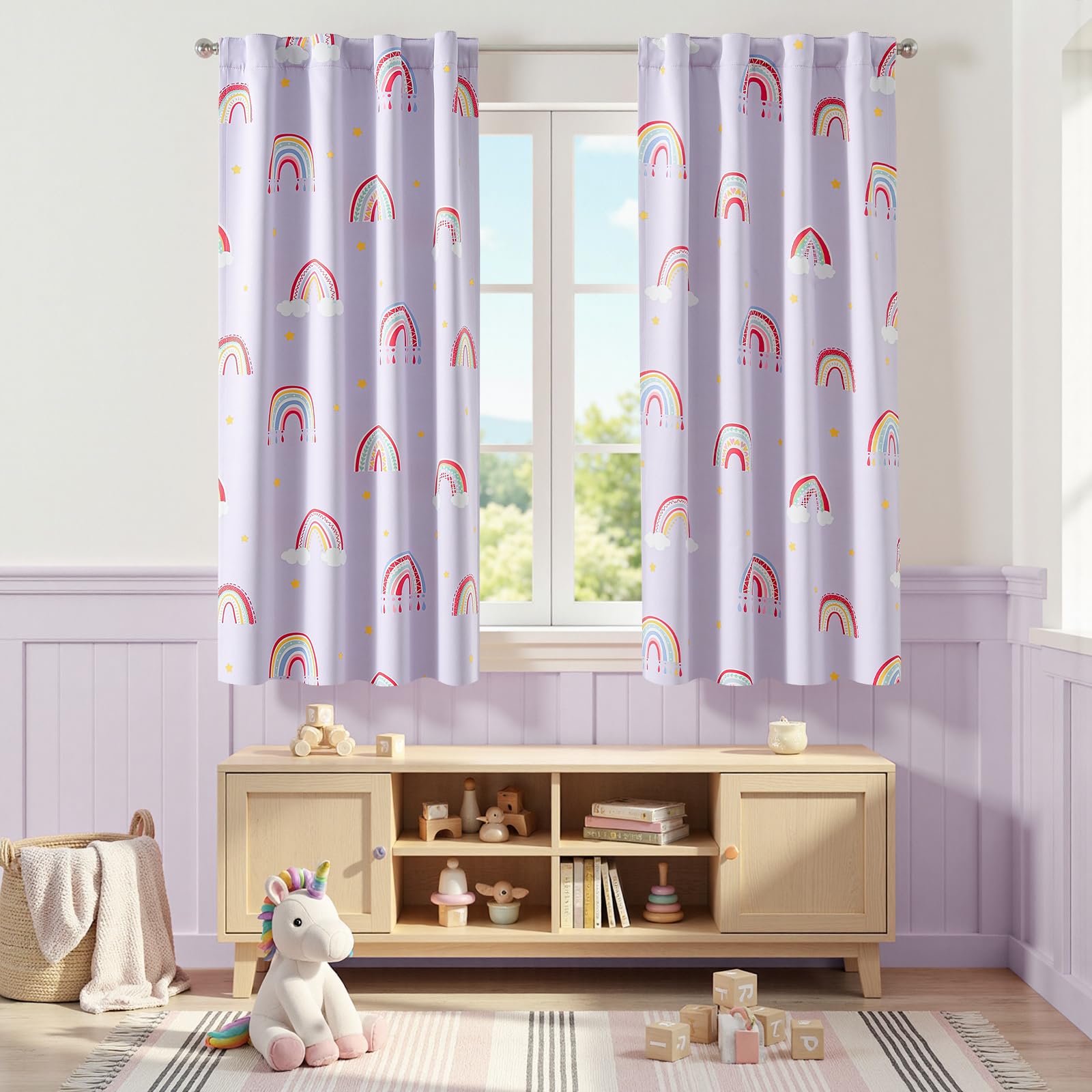 Photo 1 of Vangao Rainbow Blackout Curtains - 2 Panels, 38" x 63", Purple